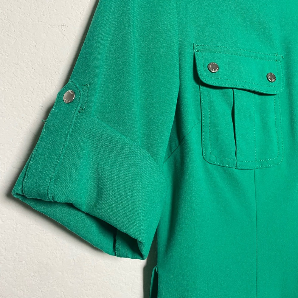 Michael Kors Kelly Green Knee Length Front Zip Dress Cuffed Sleeve Preppy Polish - Picture 9 of 10